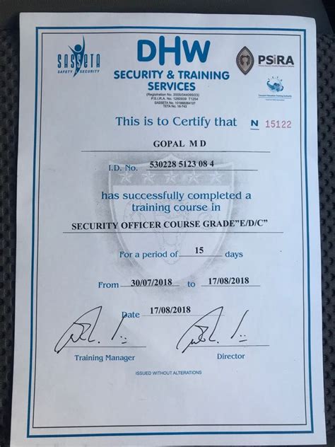 Security And Training Certificates Specialist Private Investigation