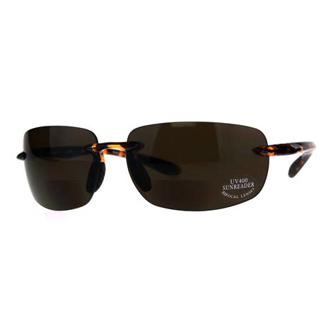 Mens Rimless Warp Sport Sunglasses With Bifocal Reading Lenses Tortoise