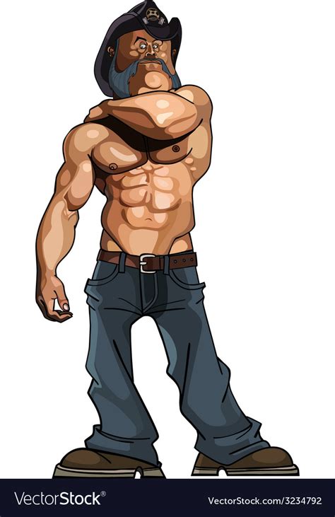 Cartoon Bodybuilder Man With A Naked Torso Vector Image