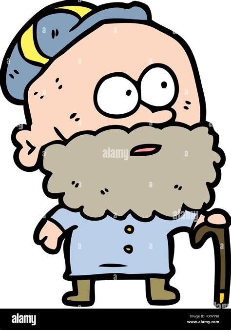 Cartoon Viejo Hombre Con Bastón Y Tapón Plano Imagen Vector De Stock