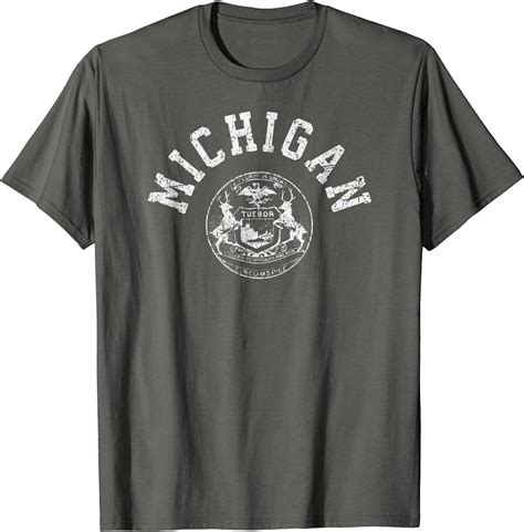 Michigan T Shirt Distressed Vintage State Flag Seal Tee