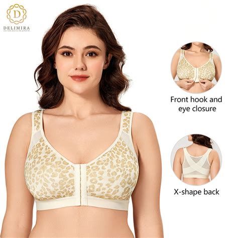 Delimira Womens Plus Size Seamless Front Closure Full Coverage Wire Free Back Support Posture
