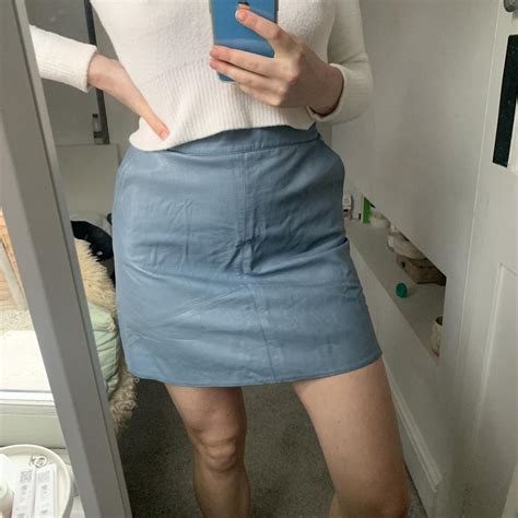 Beautiful Pale Blue Leather Skirt Zip Up Depop