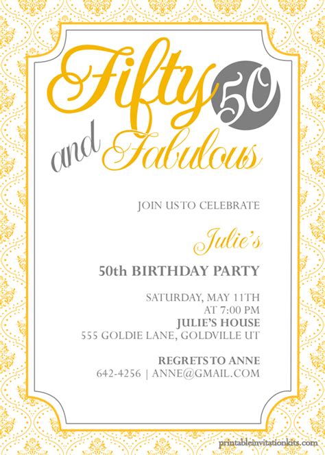 You will find 20+ printable birthday party invitations for different themes and events below. Fifty and Fabulous - 50th Birthday Invitation ← Wedding ...