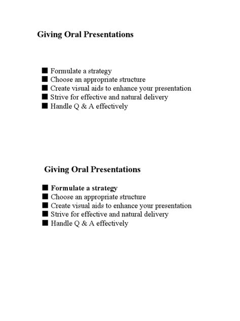 Giving Oral Presentations Formulate A Strategy Pdf Communication