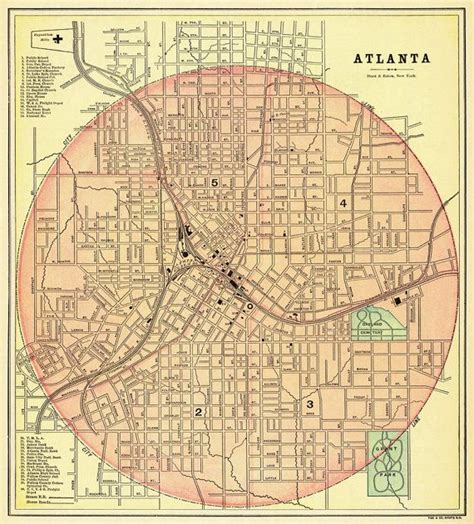Atlanta Map Old Map Of Atlanta From 1893 Fine Reproduction On Paper