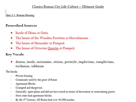 Roman City Life Revision GCSE Classical Civilisation | Teaching Resources