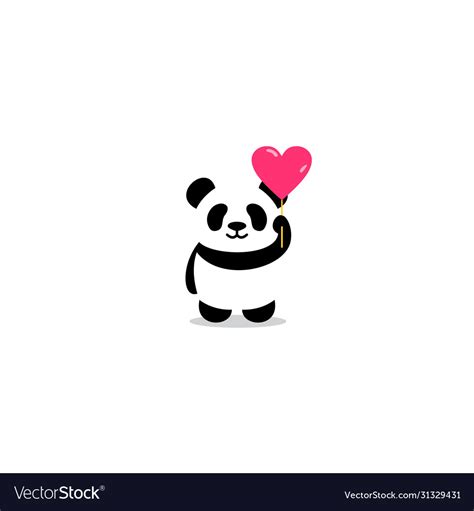 Cute Panda With Heart Balloon Cartoon Icon Vector Image