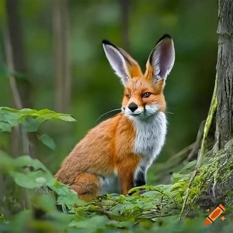 Ultra Realistic Depiction Of A Rabbit And Fox In A Dense Forest
