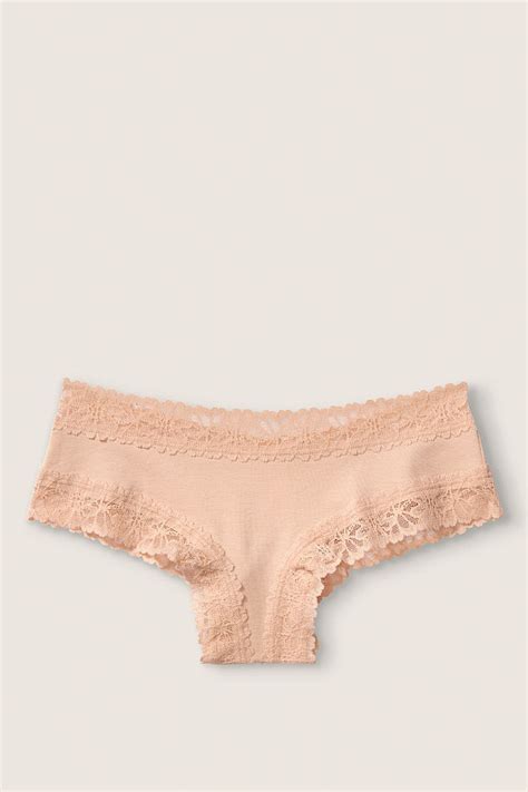 Buy Victorias Secret Pink Buff Nude Cotton Lace Trim Cheeky Knicker