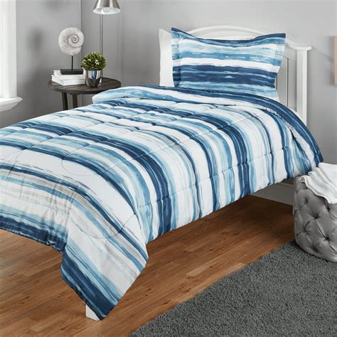 Mainstays Twin Or Twin Xl Watercolor Stripe Printed Comforter Mini Set