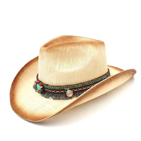 Fashion Women Straw Cowboy Hat With Punk Leather Band For Lady Western