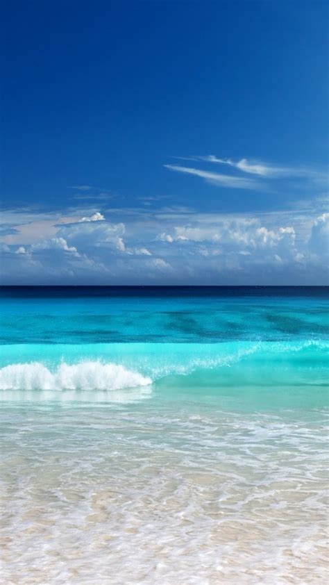 Beautiful Beach Scenery Waves Under Blue Sky 4k Hd Nature Wallpapers