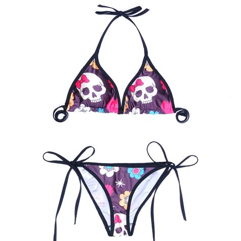 Sexy 2016 Summer Skull Flower Digital Printing Bikinis For Women Push Up Beach Bikini Sling