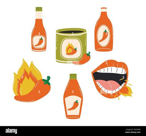 Hot Chili Pepper Sauces Icon Collection Design Of Spicy Vegetable And Food Theme Vector