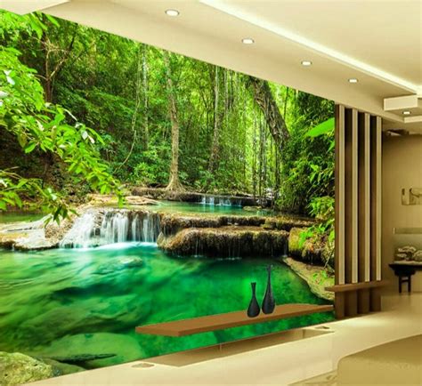 3d Landscape Forest Scene Step Waterfall Natural Pool Wallpaper Mural