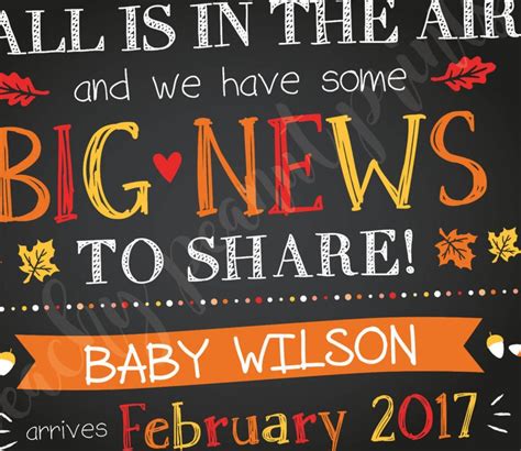 Autumn Pregnancy Announcement Sign Poster Chalkboard Fall Air Etsy