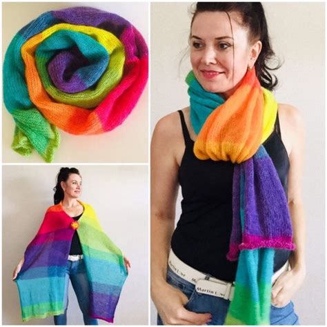 Rainbow Long Striped Scarf Women Lace Gradient Shawl Wraps Mohair