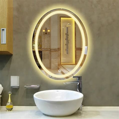 Oval Bathroom Led Lamp Mirror Wall Hanging Bathroom With Light Makeup Mirror Modern Touch Switch