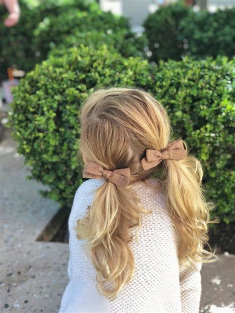 Linen Pigtail Bow Set In Brown Hair Bows White Looms Pigtails