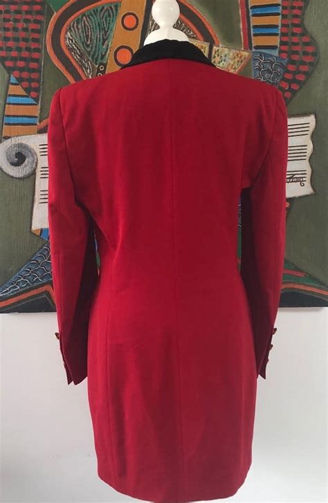 Escada Vintage Red Jacket Jewel Buttons Hunting Equestrian Style 1980s