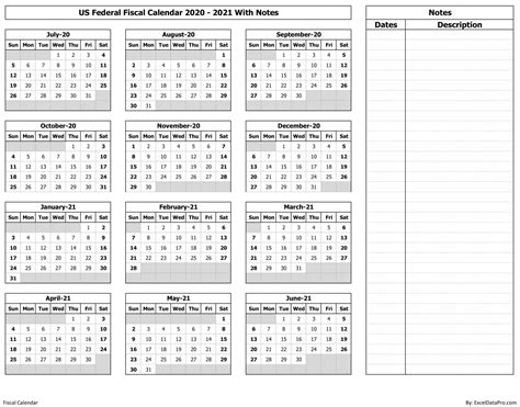 Download Us Federal Fiscal Calendar 2020 21 With Notes Excel Template
