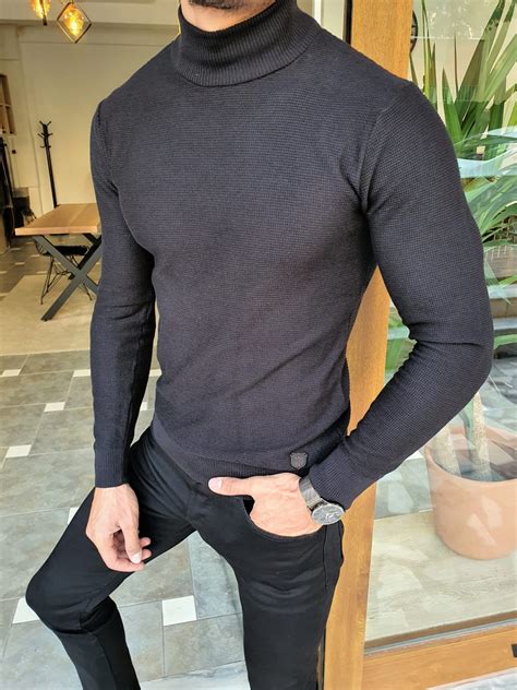 Buy Black Slim Fit Mock Turtleneck Sweater By Gentwith Free Shipping