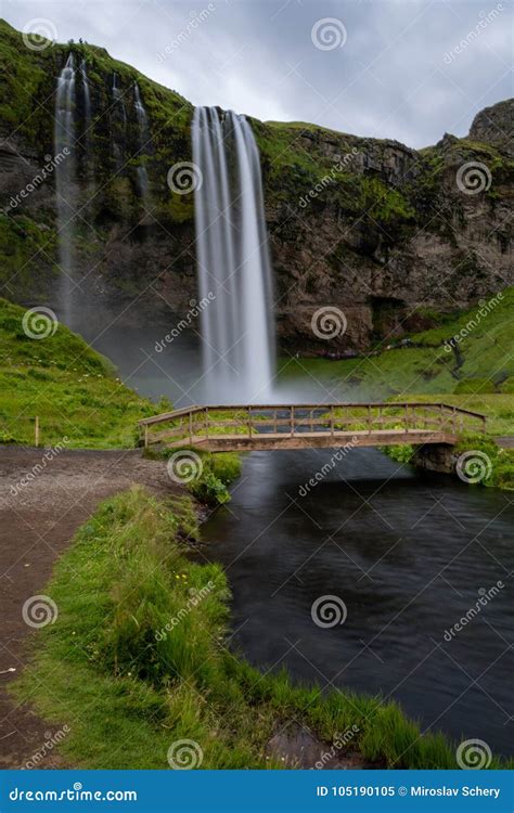 Seljalandsfoss Waterfall With A Bridge Stock Image Image Of Nature