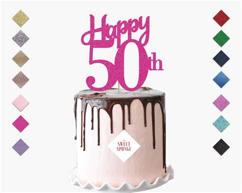 Happy 50th Birthday Cake Topper Glitter Card Cake Topper Etsy