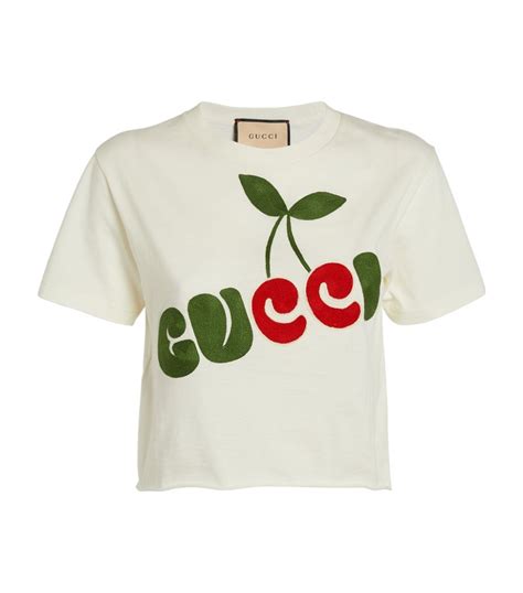 Womens Gucci Ivory Cherry Logo Cropped T Shirt Harrods Uk