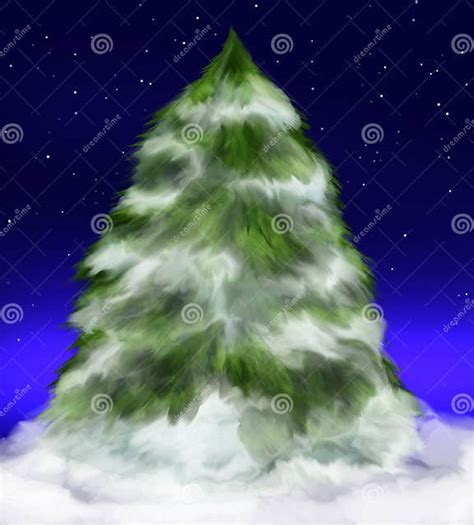 Snowy Fir Tree Under Stars Stock Illustration Illustration Of