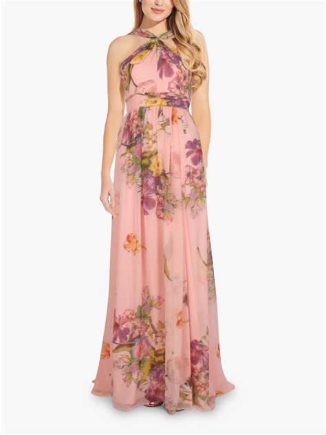 Adrianna Papell Chiffon Halterneck Floral Maxi Gown Blush At John Lewis And Partners