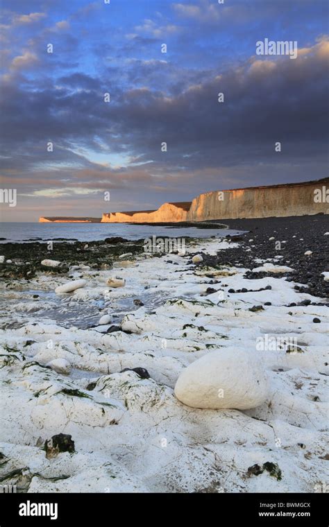 An Early Winter Sunrise Lights Up The Cliffs Of The Seven Sisters At