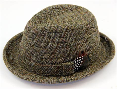 Orkney Harris Tweed Retro 60s Mod Trilby Hat In Brown