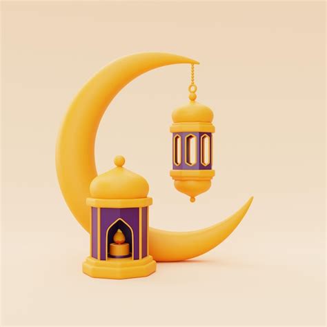 Premium Photo 3d Ramadan Greetings With Lanternmosque And Crescent