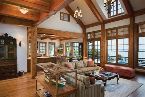 Timber framed houses are preferred by many homeowners for a number of reasons, not the least of which is the fire resistance of heavy timbers. Look at the gorgeous great rooms from Riverbend | Timber ...