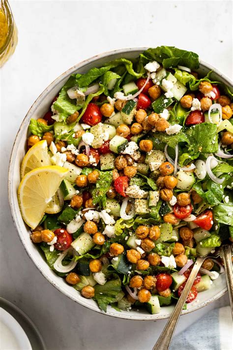 Roasted Chickpea Greek Salad With Lemon Herb Dressing Fork In The Kitchen