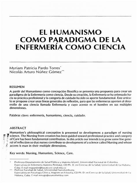 El Humanismo Como Paradigma De La Enfermería Como Ciencia Pdf
