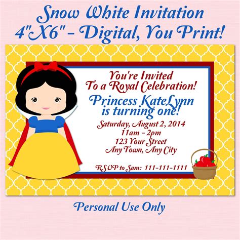 Printable Snow White Birthday Party Package By Quirkyowldesigns