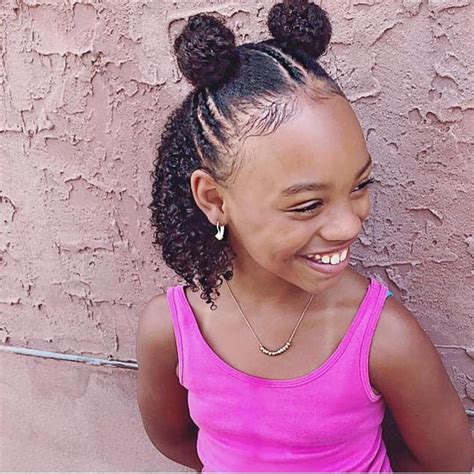 The braid hairstyles for black kids with short hair are very popular for hair of medium length. Natural hair styles for kids - Click042