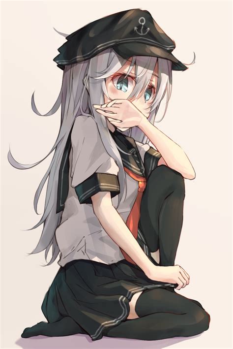 safebooru 1girl 8rk9 black legwear black skirt blue eyes flat cap hat hibiki kantai