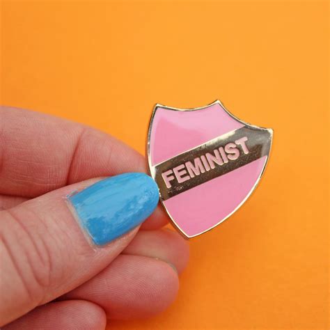 feminist enamel pin shield pink with gold plating merit style badge clorty cat crafts