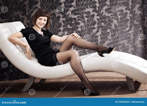 Beautiful Woman On The Couch Stock Image Image Of Glamour Portrait