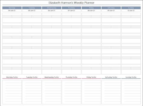 Weekly Personal Planner Excel Template Schedule Tracker Etsy