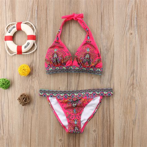 women bandage print bikini set push up padded bra swimwear swimsuit bathing suit beachwear