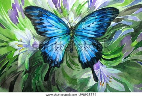 Watercolor Butterfly The Ulysses Butterfly Papilio Ulysses Bright