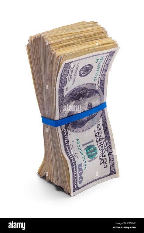 Stack Of One Hundred Dollar Bills Upright Isolated On A White