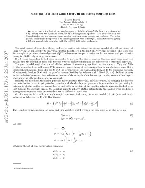 PDF Mass Gap In A Yang Mills Theory In The Strong Coupling Limit