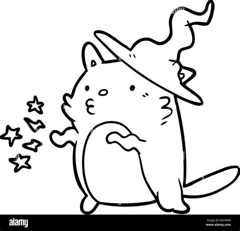 Magical Amazing Line Drawing Of A Cat Wizard Stock Vector Image Art