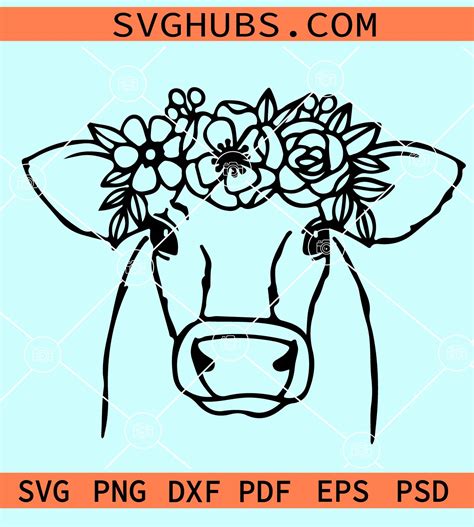 Cow With Flowers Svg Cow With Flower Crown SVG Floral Cow Svg Heifer Svg